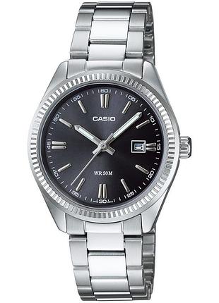 Жіночий годинник casio ltp-1302d-1a1 сталевий браслет чорний циферблат