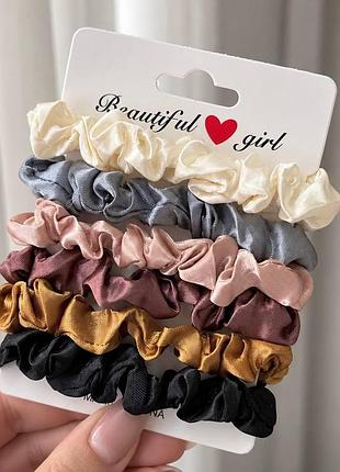 Набор атласных резинок для волос «satin mix» в базовых оттенках, 6 шт.