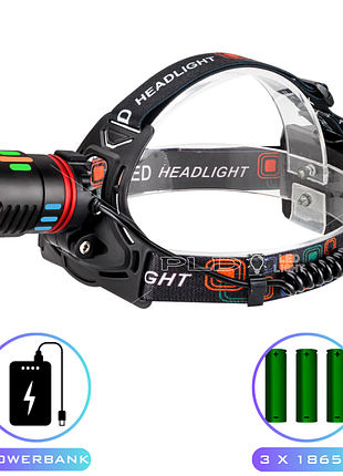 Фонарь налобный night vision fluorescence ct012-3q-tg, 1 режим, 3x18650, зу type-c, power bank, zoom, box