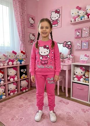 Детский спортивный костюм для девочки hello kitty (хелло китти), (свитшот и штаны), розовый 110-116