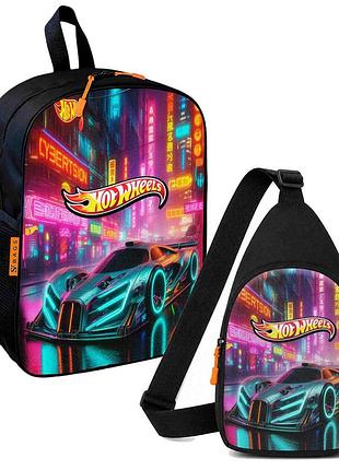 Набор hot wheels 2 в 1: детский рюкзак + сумка-слинг, для мальчика и девочки 7–9 лет (6274)