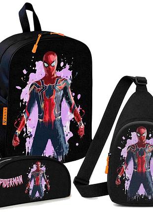Набір spider-man 3 в 1: дитячий рюкзак + сумка-слінг + пенал, для хлопчика та дівчинки 7–9 років (6286)