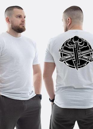 Чоловіча класична футболка з принтом артилерія та ракетні війська герб чорно-білий варіант , білий
