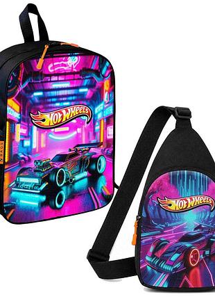 Набор hot wheels 2 в 1: детский рюкзак + сумка-слинг, для мальчика и девочки 7–9 лет (6271)