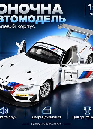 Машинка металева bmw z4 gt3 автопром 1:24, іграшкова модель гоночного автомобіля для гри та колекції, з батарейками