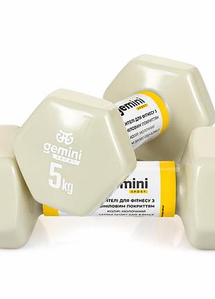 Гантелі для фітнесу gemini sport з вініловим покриттям 2×5 кг gsd-5.0milk