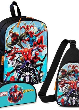 Набір spider-man 3 в 1: дитячий рюкзак + сумка-слінг + пенал, для хлопчика та дівчинки 7–9 років (6284)