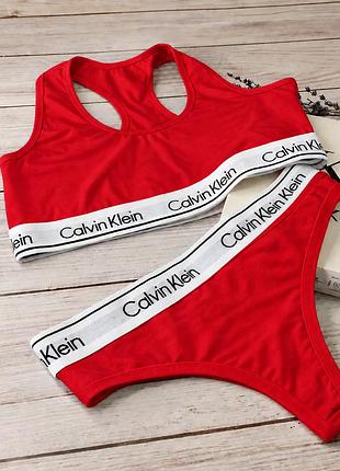 Женский набор calvin klein топ и трусики бикини красные l