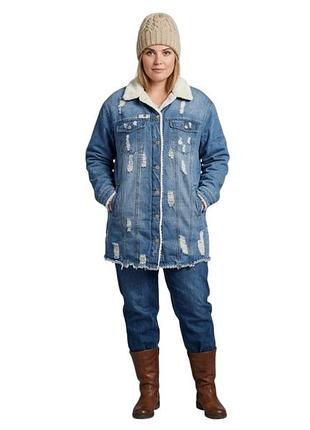 Бу подовжена джинсова куртка на хутрі denim & co. (розмір eur 44 / xxl)