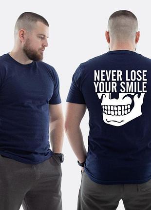 Мужская классическая футболка с принтом never lose your smile не теряй улыбку, темно-синяя