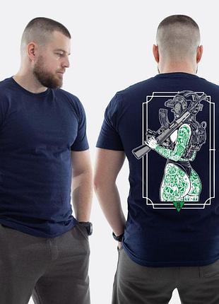 Мужская классическая футболка с принтом sunset goons девушка зеленые тату в рамке, темно-синяя
