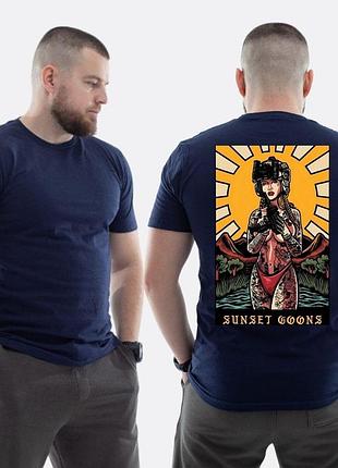 Мужская классическая футболка с принтом sunset goons девушка солнце полдень, темно-синяя