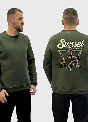 Мужской свитшот на флисе с принтом sunset goons девушка, хаки