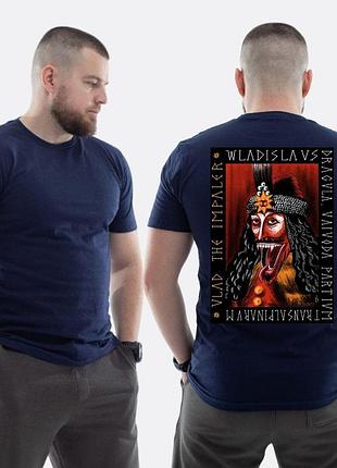 Мужская классическая футболка с принтом граф дракула vladislav dracula арт, темно-синяя
