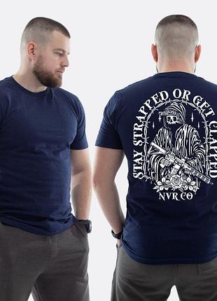 Мужская классическая футболка с принтом sunset goons stay strapped or get clapped скелет стрелок, темно-синяя