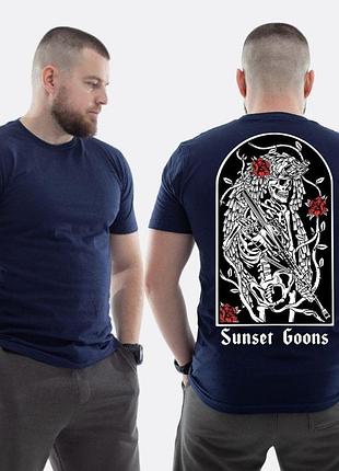 Мужская классическая футболка с принтом sunset goons скелет снайпер и розы, темно-синяя