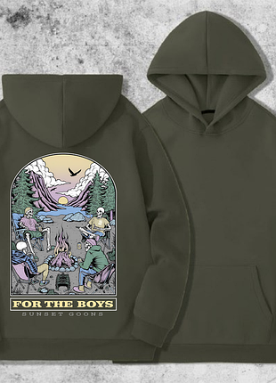 Худі чоловічий на флісі з принтом sunset goons for the boys для хлопців , хакі