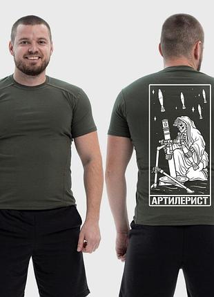 Чоловіча тактична футболка з принтом карта таро артилерист міни смерть, хакі