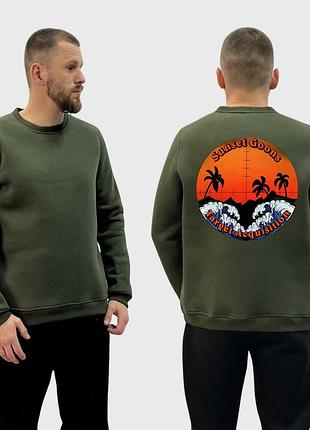 Мужской свитшот на флисе с принтом sunset goons морская пехота прицел пальмы, хаки