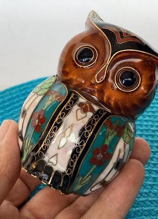 Вінтажна фігура «сова» клуазоне. перегородчата емаль, латунь.