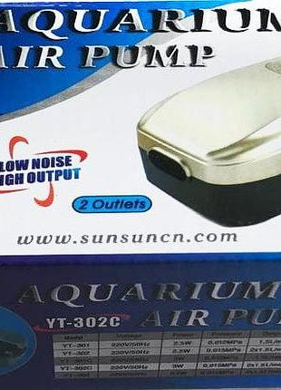 Двоканальний компресор для акваріума sunsun yt-302c