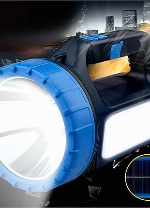 Фонарь-прожектор led 100 вт с usb зарядкой и солнечной батареей для кемпинга и походов модель eb91009 голубой