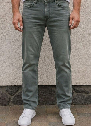 Мужские джинсы mills brothers slim fit серо-зеленые хаки l 50 w34