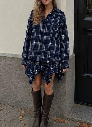 Новый костюм фланель,рубашка+ юбка/шорты женский,размер м,l,xl