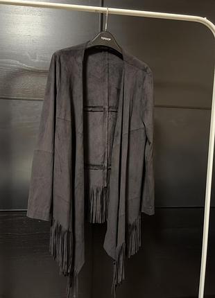 Замшевий кардиган-накидка zara basic з бахромою, розмір l