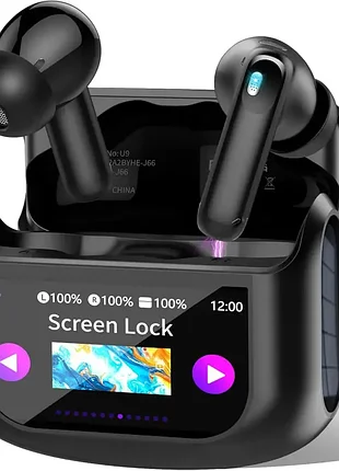 Бездротові навушники qxufv u9 bluetooth 5.4 з сенсорним екраном та anc чорні
