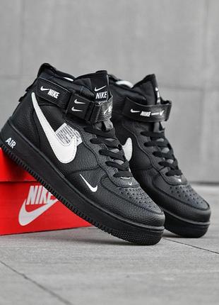 Чоловічі зимові чорні кросівки nike air force, чоловічі зимові шкіряні високі кросівки, чоловіче зимове взуття 43