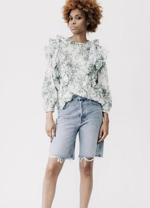 Блуза котон волани довгий рукав сорочка
жіноча натуральна zara