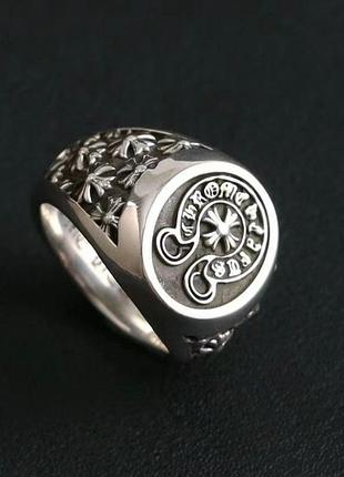 Масивне кільце-перстінь chrome hearts «horseshoe floral cross» (розмір 18) преміум'якість