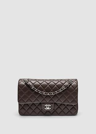 💎 chanel classic 2.55 medium double flap in brown/silver 26 х 15 х 7 см