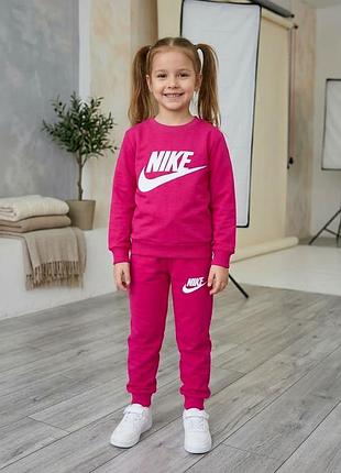 Дитячий спортивний костюм nike для дівчинки (світшот та штани), малиновий, 98-104