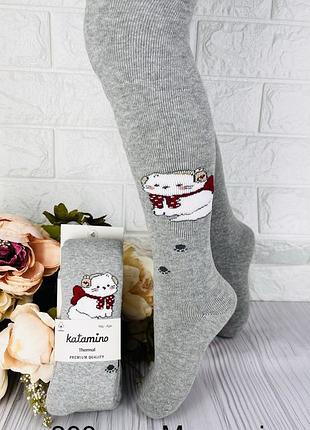 Махрові турецькі колготи для дівчинки з котиком 110-116/5-6 років