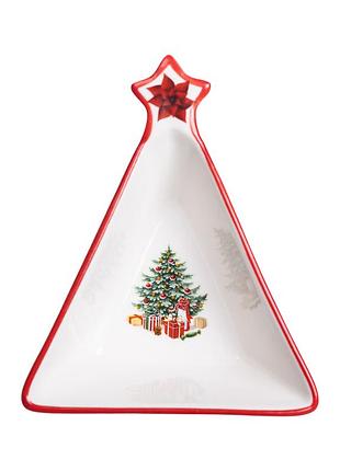 Салатниця фігурна порцелянова christmas ялинка 200 мл новорічна різдвяна для закусок салатів десертів lugi червона