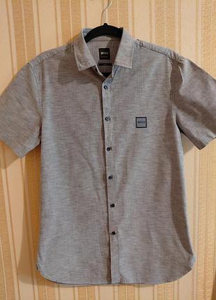 Мужская рубашка с коротким рукавом boss hugo boss slim fit