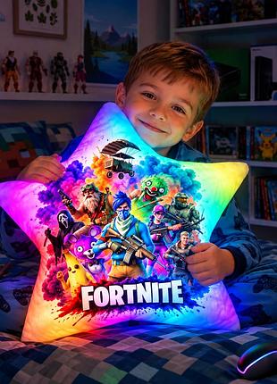 Подушка ночник fortnite - декоративная подушка fortnite с подсветкой, детский ночник в виде звездочки