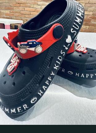 Дитячі crocs з прикрасами (машинка + let’s go) 27 розмір (на 23-24 реальни розмір)