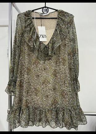 Сукня zara оливка з шоколадом, легенька сукня під козаки