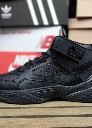 Кросівки nike m2k tekno mid високі чорні зимові на хутрі