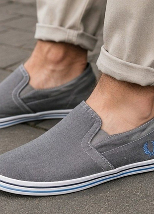 Fred perry чоловічі сліпони b9015 сірі 43 — стильні брендовані мокасини на літо
