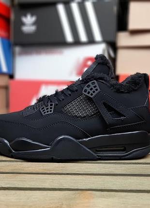 Кросівки nike air jordan 4 retro winter чорні зимові на хутрі