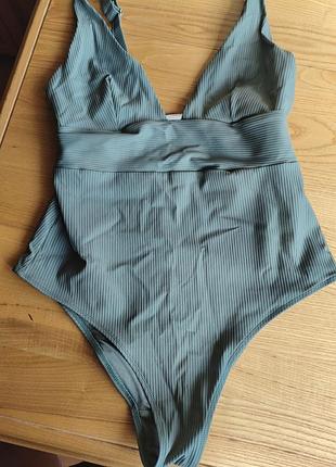 Купальник жіночий h&m суцільний в рубчик хакі