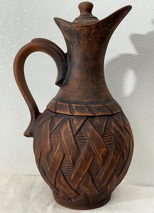 Глечик глиняний з кришкою та орнаментом
