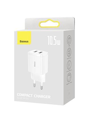 Зарядний пристрій baseus compact charger 2u 10.5w eu white