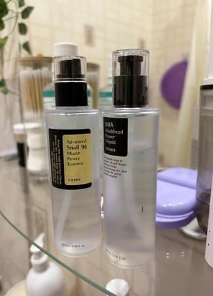 Cosrx - bha blackhead power liquid - тонік від чорних цяток з натуральними кислотами bha; cosrx - advanced snail 96 mucin - есенція з муцином равлика