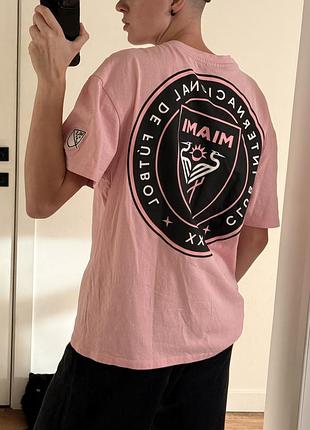 Чоловіча футболка «inter miami» рожева, розмір l, бавовна