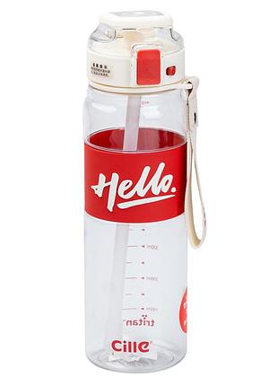 Бутылка для воды тритан hello 0.86 л с трубочкой и ручкой многоразовая спортивная школьная для тренировок прогулок фитнеса красная
